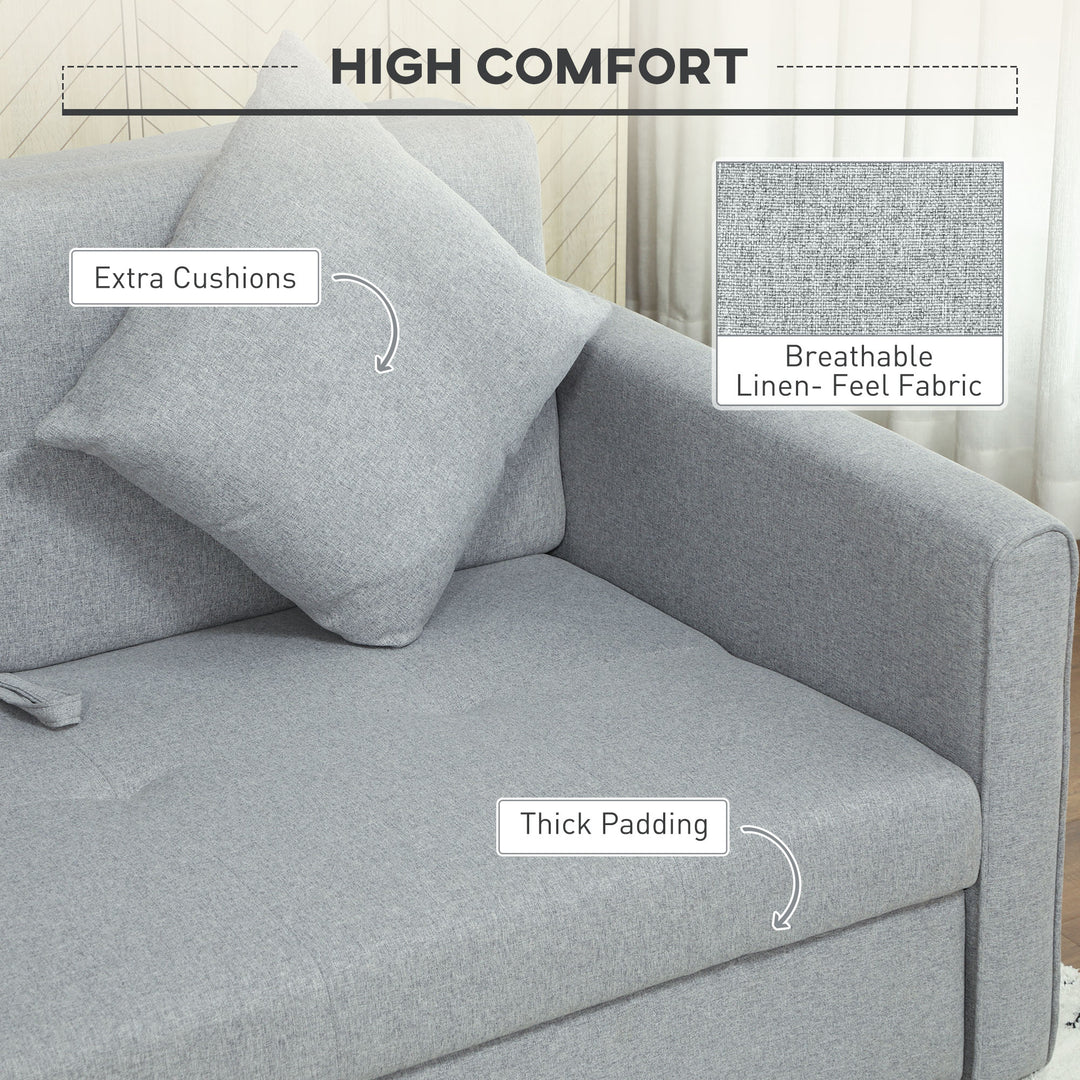 2 Seater Sofa Bed, Convertible Bed Settee, Modern Linen Loveseat Sofa Couch with 2 Cushions, Hidden Storage for Living Room, Guest Room, Light Grey