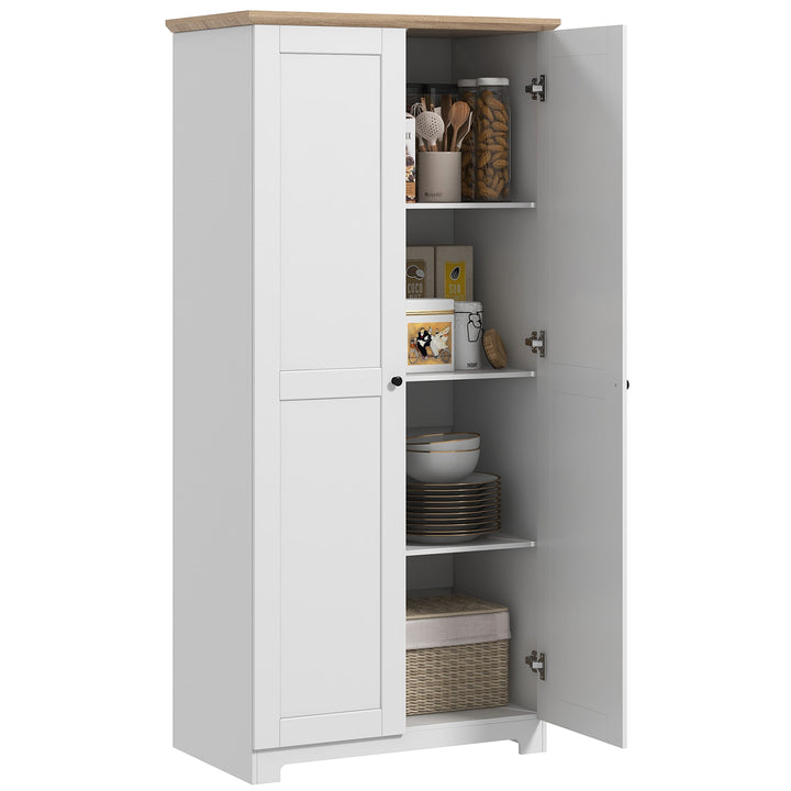 HOMCOM 172cm Wooden Storage Cabinet Cupboard With 2 Doors 4 Shelves White Pantry Closet