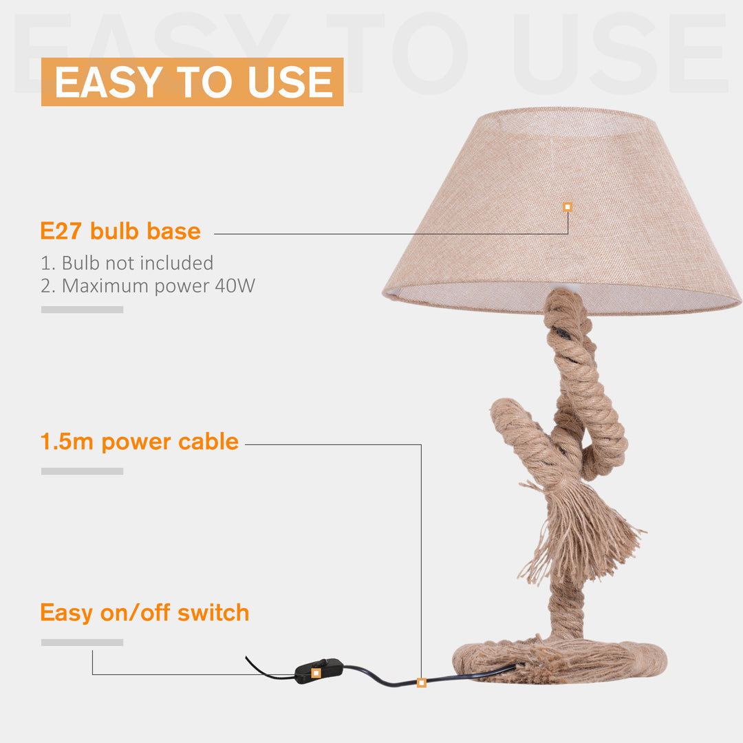 HOMCOM Bedroom Table Lamp, Bedside Light with Indispensable Nautical Twisted Rope, Glow E27 for Bedroom Living Room, Beige | Aosom UK