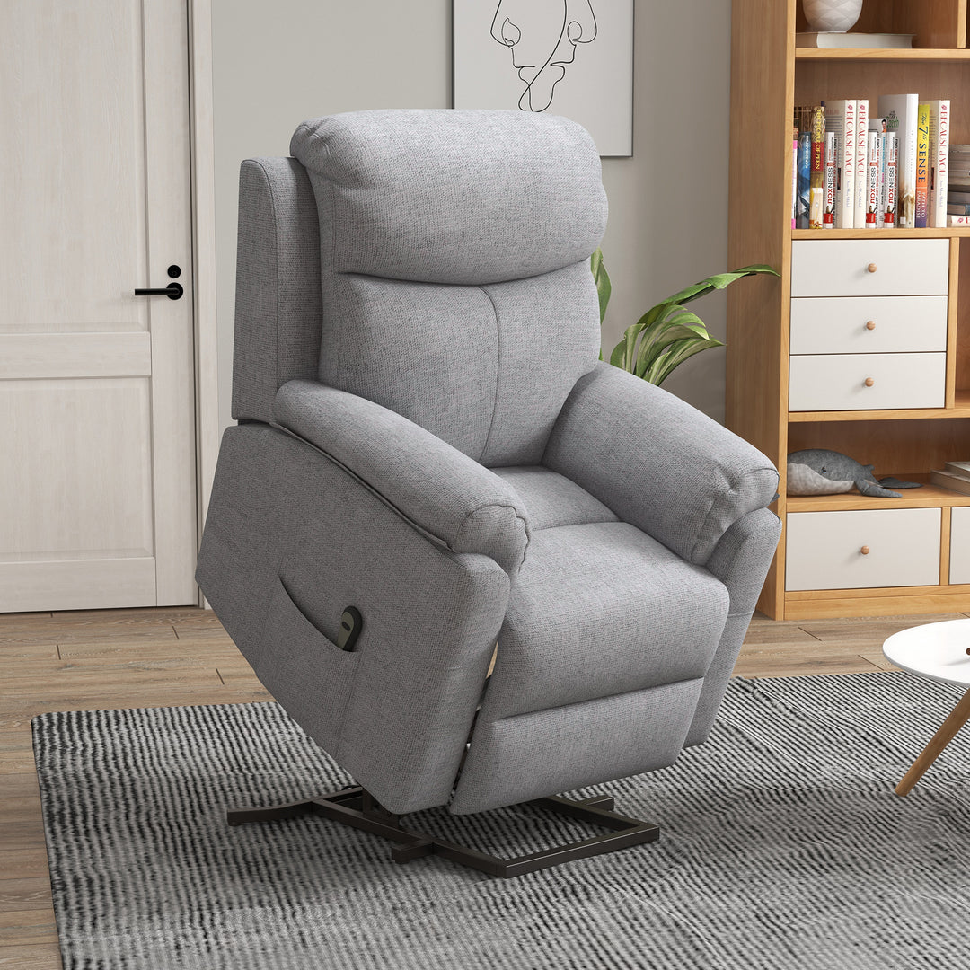 HOMCOM Power Lift Chair Electric Riser Recliner for Elderly, Linen Fabric Sofa Lounge Armchair with Remote Control and Side Pocket, Grey