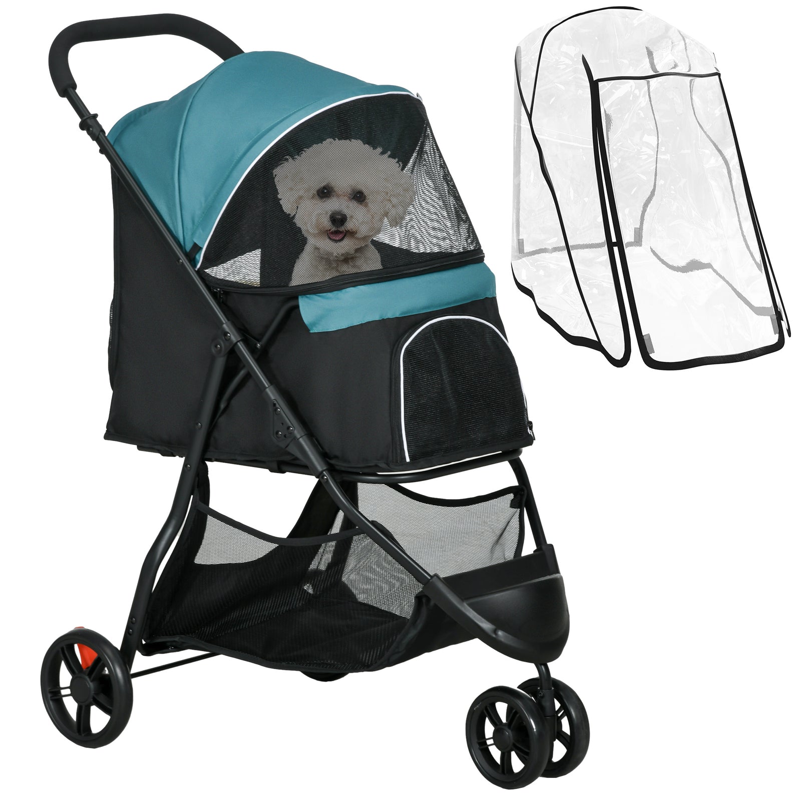 Foldable Pet Stroller w/ Rain Cover, for XS Dogs, S Dogs - Dark Green