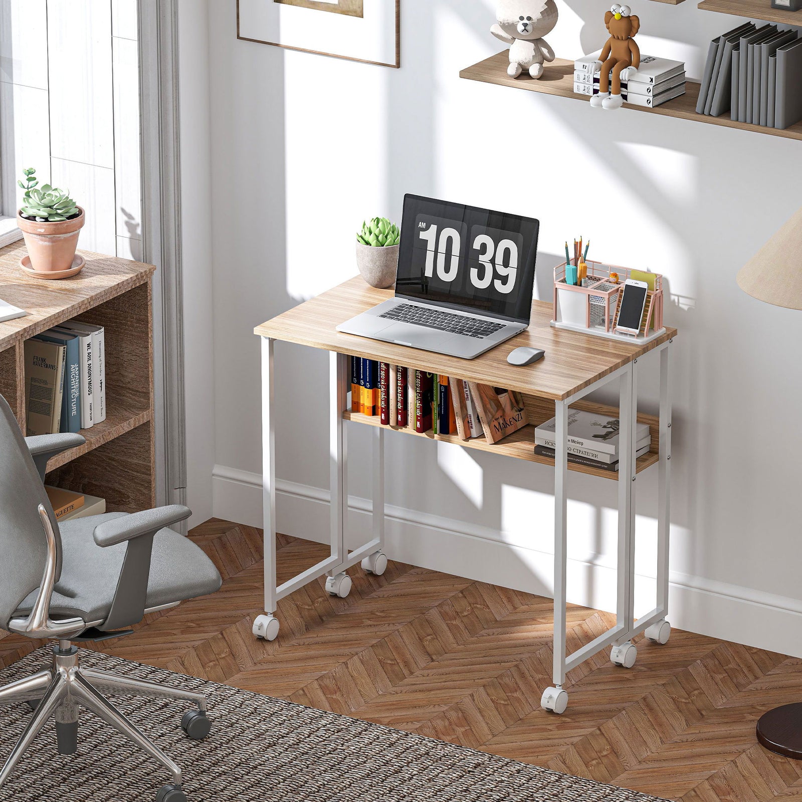 80 cm Drop Leaf Writing Work Desk - Natural Wood Finish