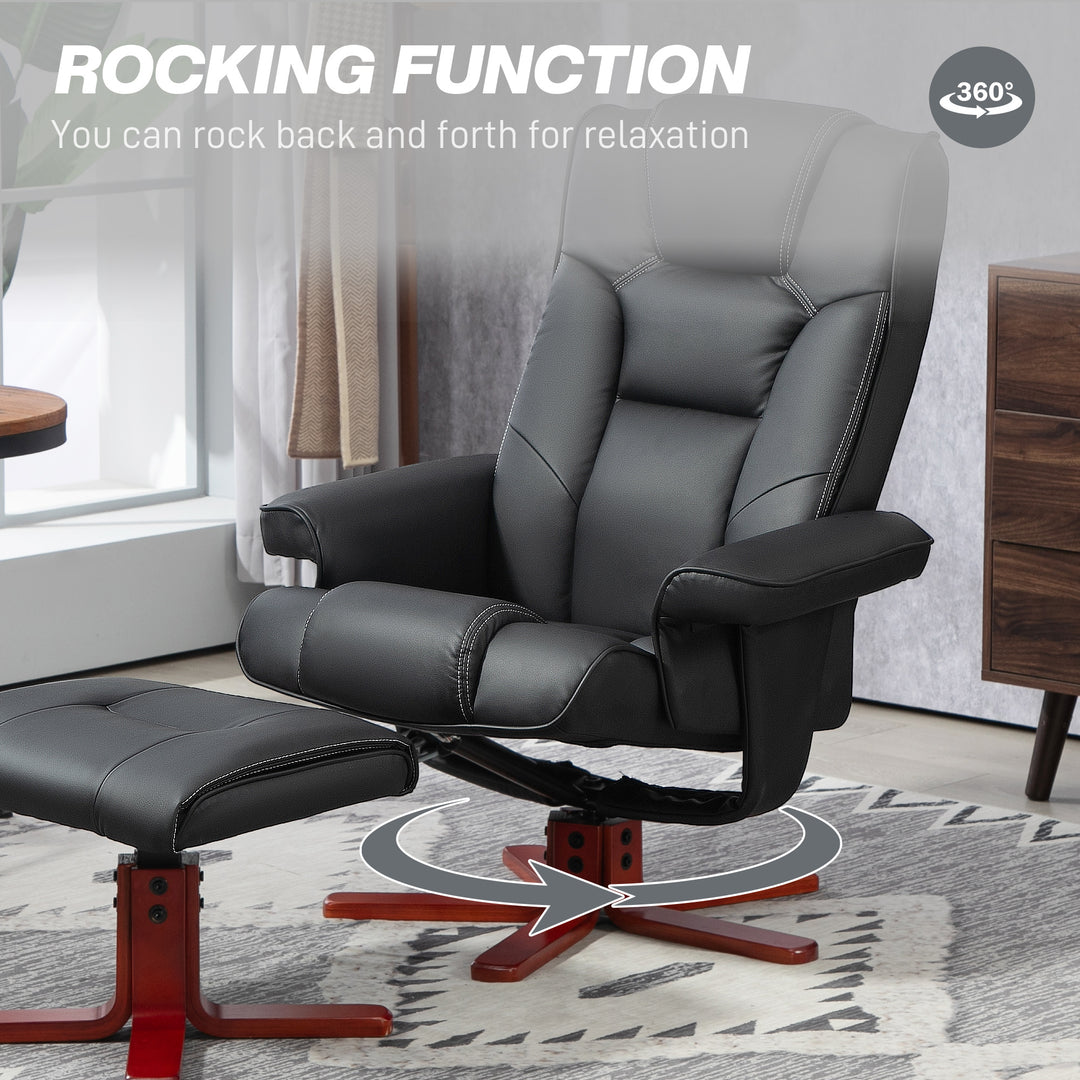 HOMCOM Faux Leather Manual Recliner and Footstool Set - Black | Aosom UK