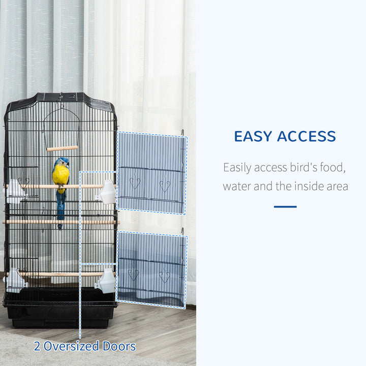 Large Metal Bird Cage with Stand, Perches, Food Bowls, Swing, for Budgies, Parakeets, Black