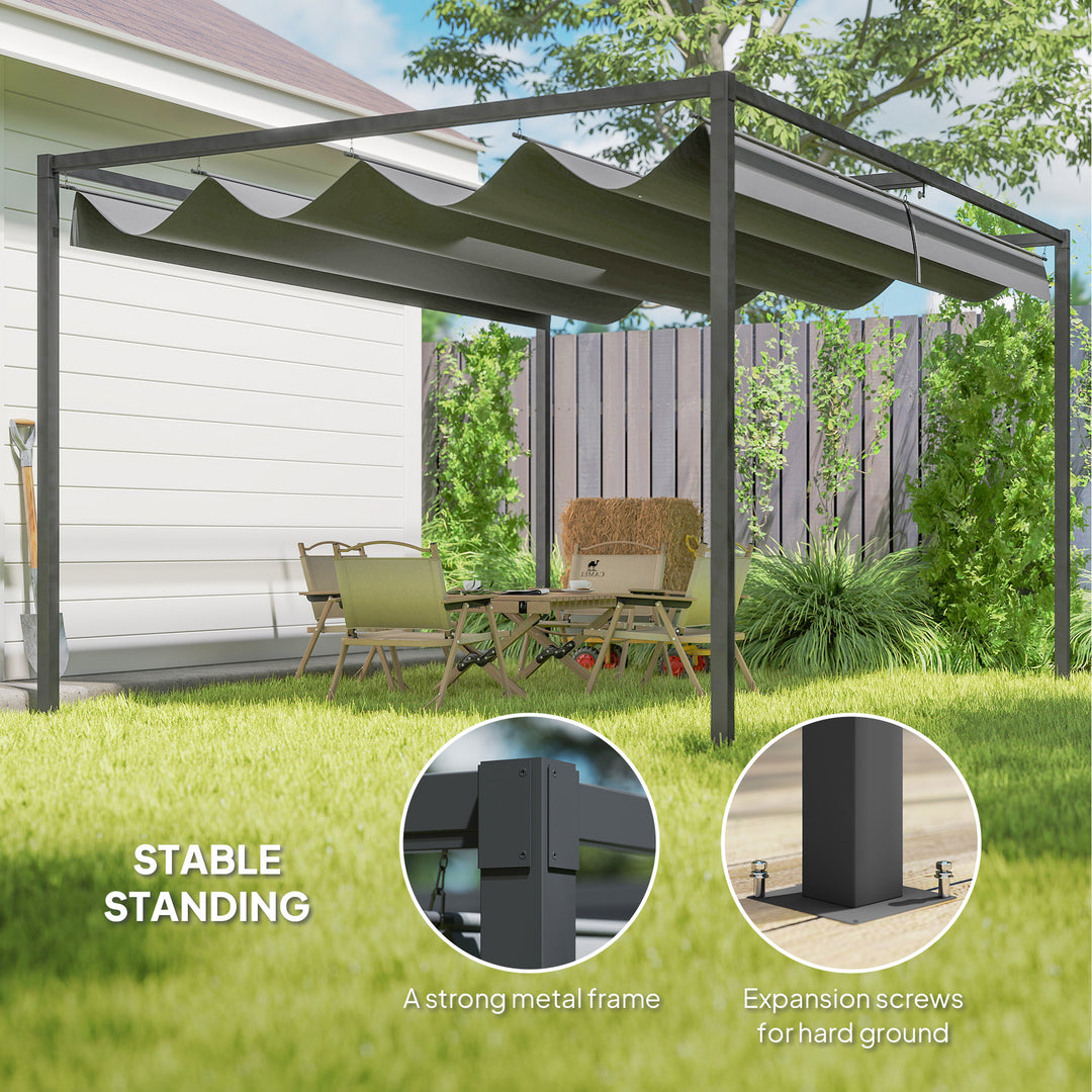 4 x 3(m) Metal Outdoor Pergola with Retractable Roof, Outdoor Gazebo with Drainage Holes for Garden, Patio, Lawn, Grey