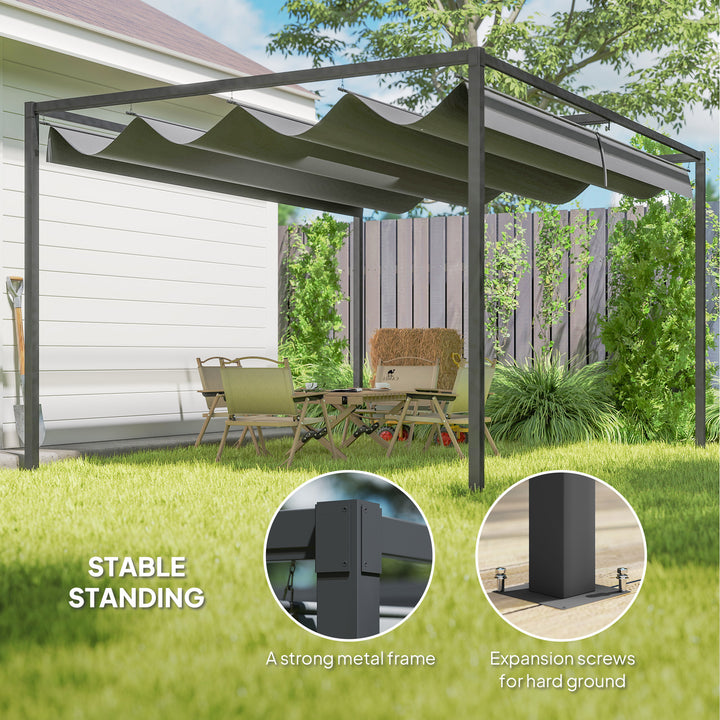 4 x 3(m) Metal Outdoor Pergola with Retractable Roof, Outdoor Gazebo with Drainage Holes for Garden, Patio, Lawn, Grey