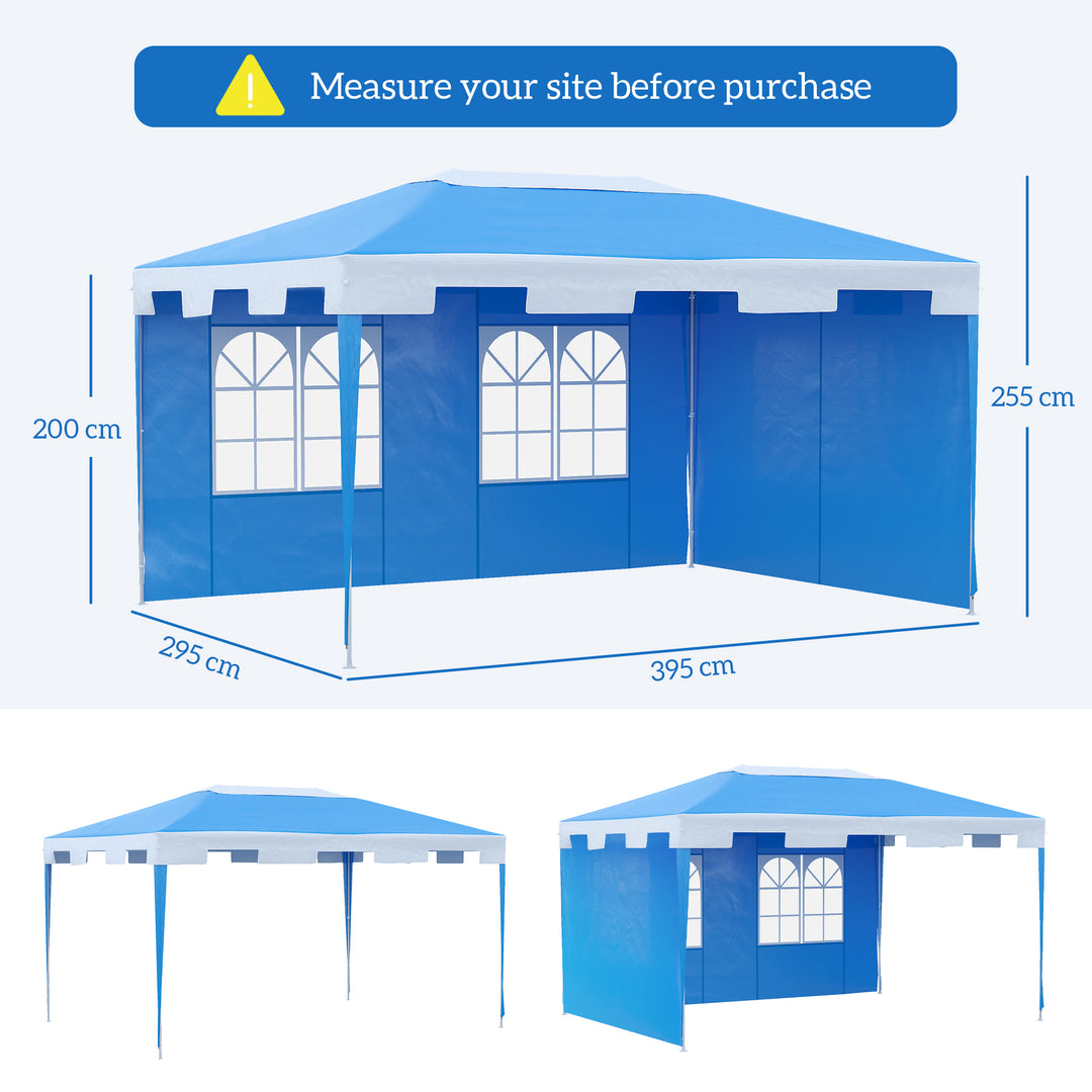 3 x 4 m Garden Gazebo Shelter Marquee Party Tent with 2 Sidewalls for Patio Yard Outdoor, Blue