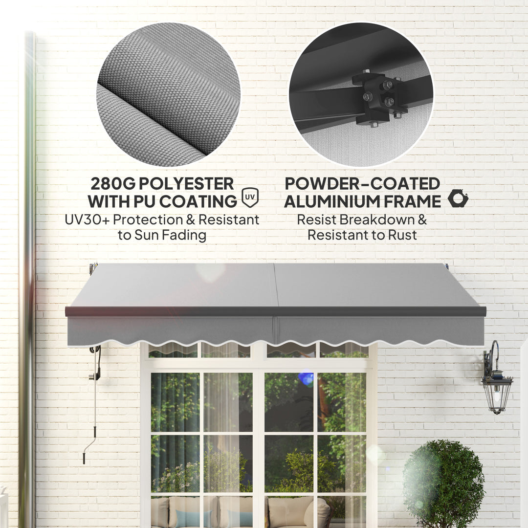 3 x 2.5m Electric Awning with Remote Controller, Aluminium Frame DIY Retractable Awning, UV30+ Sun Shade Canopy for Garden Patio Deck Door Window, Light Grey