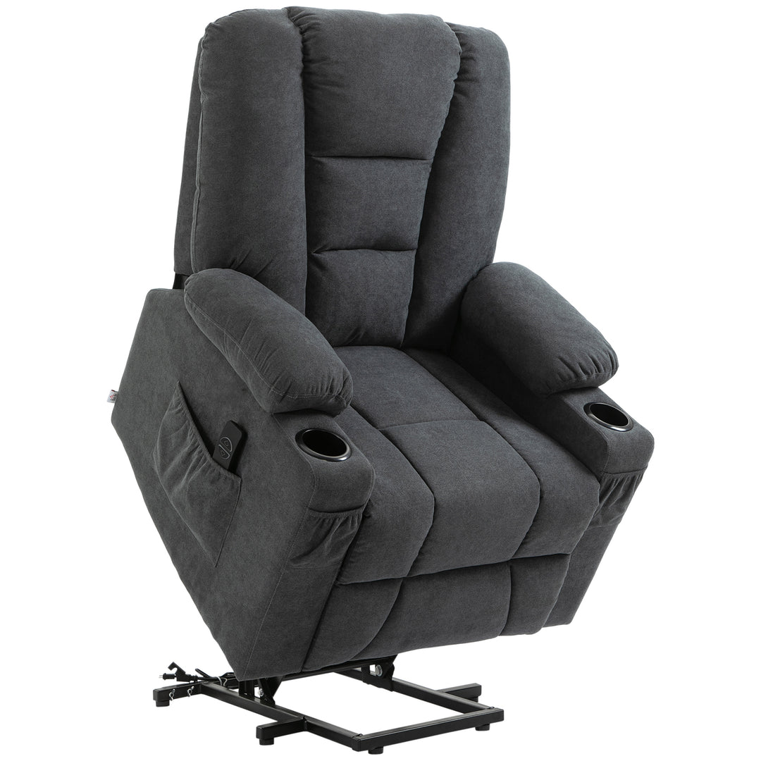 HOMCOM Oversized Riser and Recliner Chairs for the Elderly, Fabric Upholstered Lift Chair for Living Room with Remote Control, Side Pockets, Cup Holder, Charcoal Grey