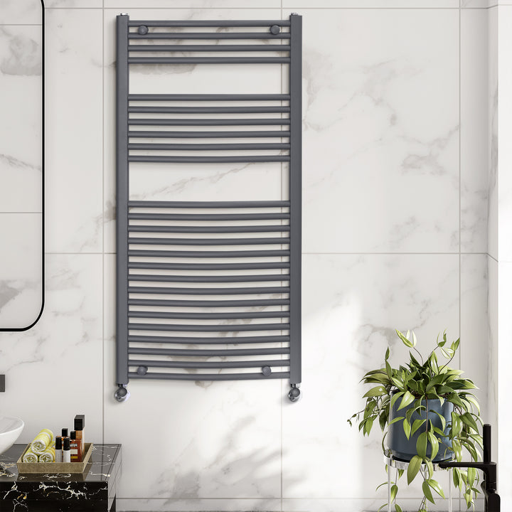 Curved Heated Towel Rail, Hydronic Bathroom Ladder Radiator Towel Warmer For Central Heating 600mm x 1200mm, Grey