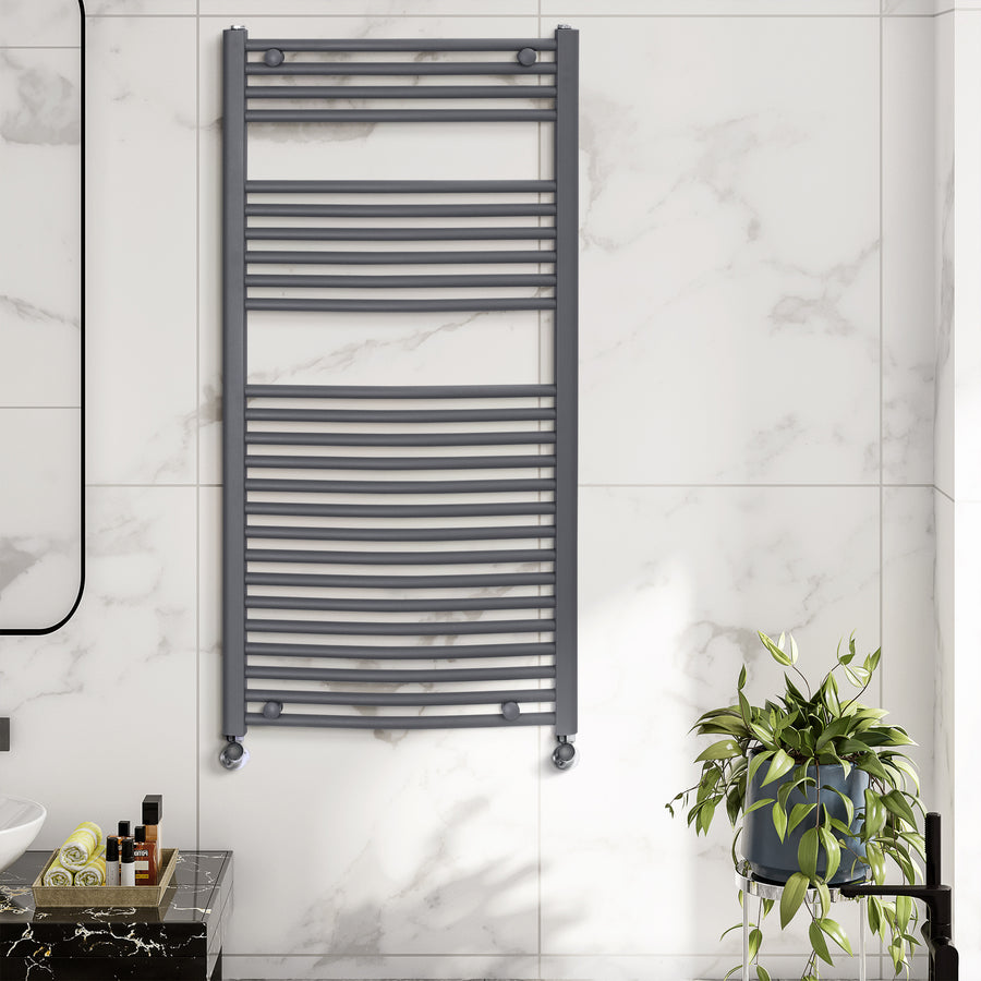 Curved Heated Towel Rail, Hydronic Bathroom Ladder Radiator Towel Warmer For Central Heating 600mm x 1200mm, Grey