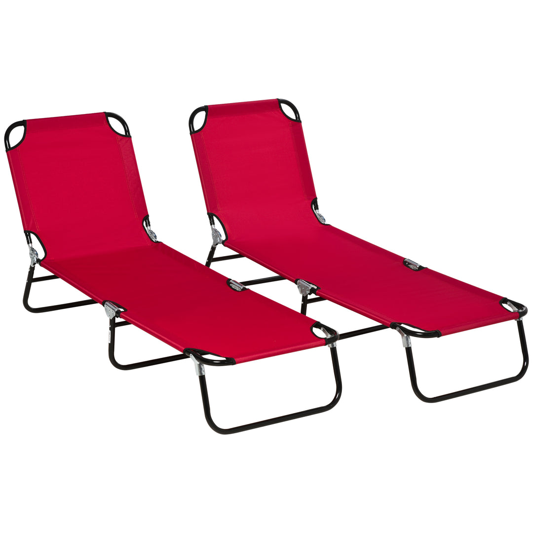 Folding Sun Loungers Set of 2, Outdoor Day Bed with 5-Position Adjustable Backrest, Portable Recliner Garden Chairs with Breathable Mesh for Beach, Patio, Wine Red