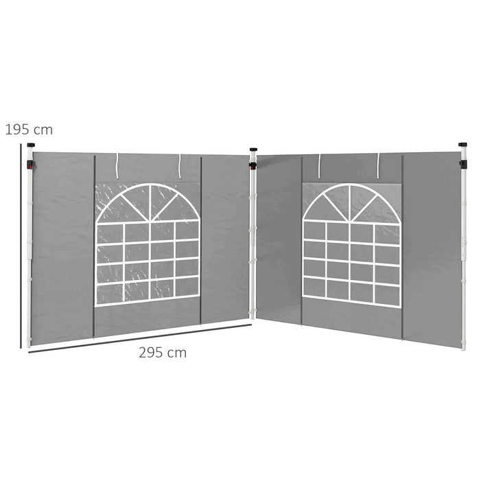 Gazebo Side Panels, 2 Pack Sides Replacement, for 3x3(m) or 3x6m Pop Up Gazebo, with Windows and Doors, Light Grey
