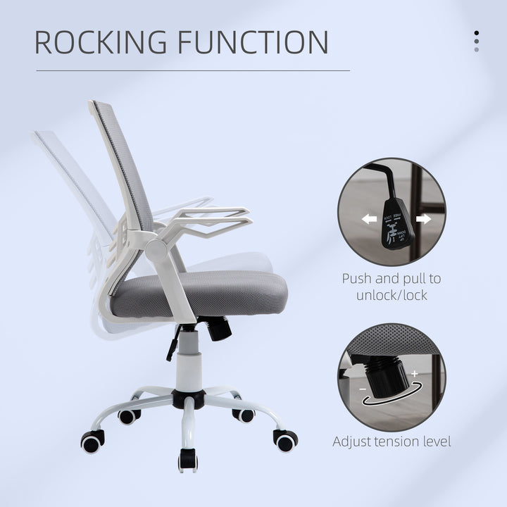 Mesh Office Chair with Flip-up Armrest, Swivel Computer Chair with Lumbar Support, Adjustable Height, Tilt Function for Home/Office, Grey