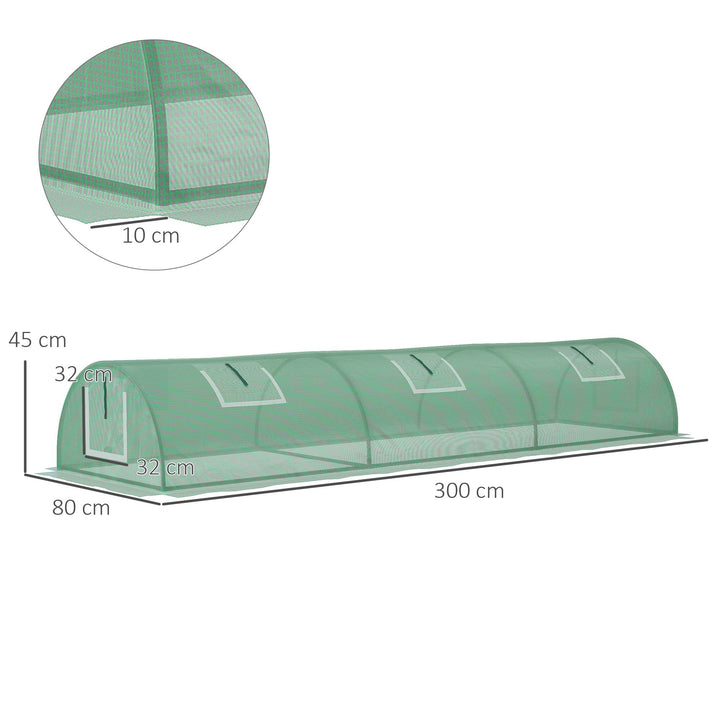 Outsunny PE Mini Greenhouse, 3m Portable Tunnel Green House with 5 Mesh Windows, Green Grow House Steel Frame for Indoor and Outdoor, Green