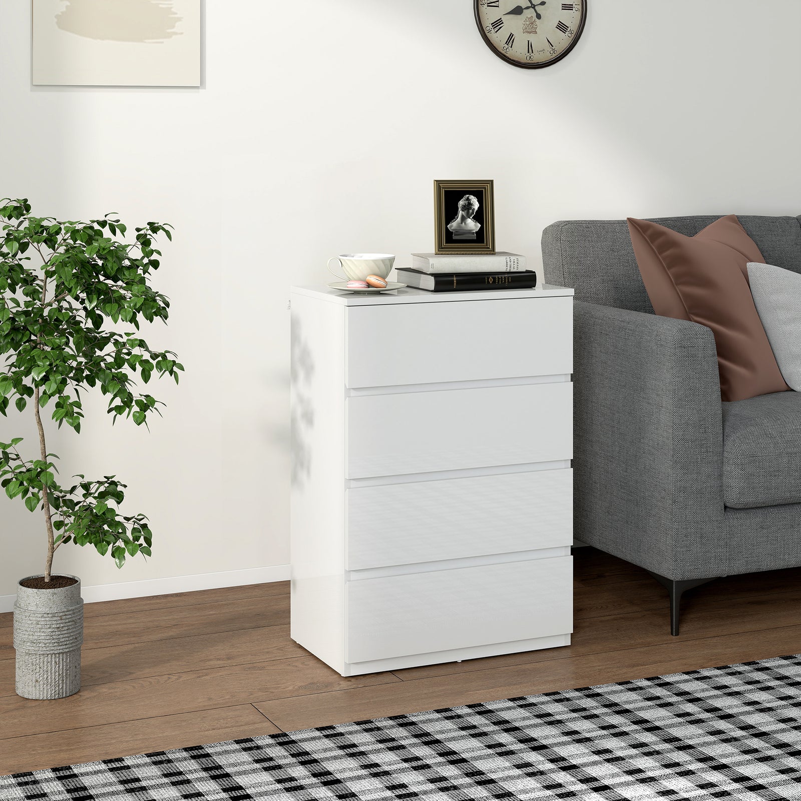 High Gloss Chest of Drawers, 4-Drawer Storage Cabinets, Modern Dresser