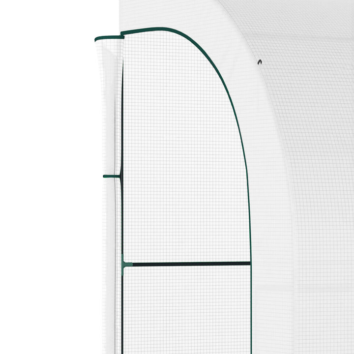 Outdoor Walk-In Greenhouse, Plant Nursery with Zippered Doors, PE Cover and 3-Tier Shelves, White, 300 x 150 x 213 cm