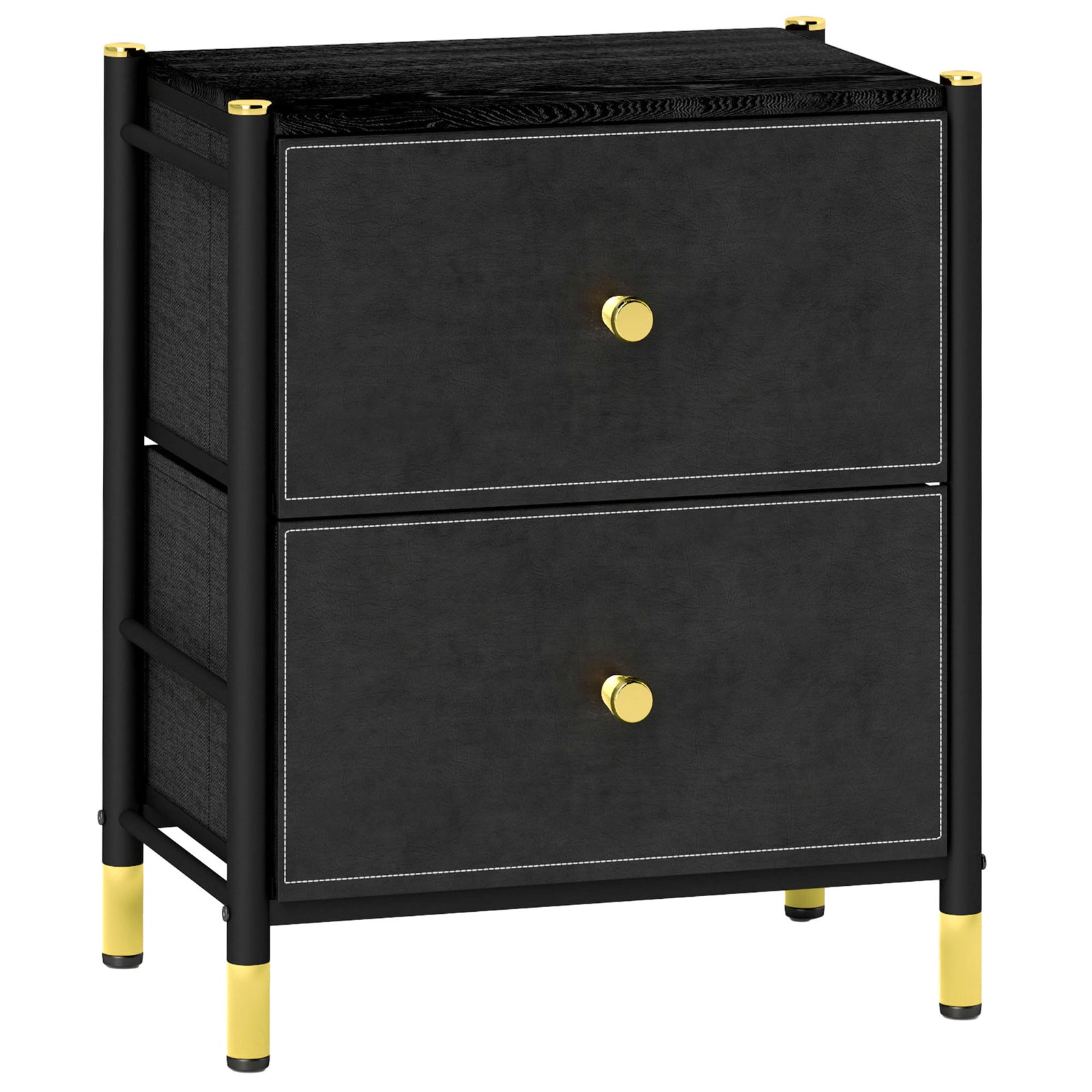 Faux Leather Bedside Table - Black