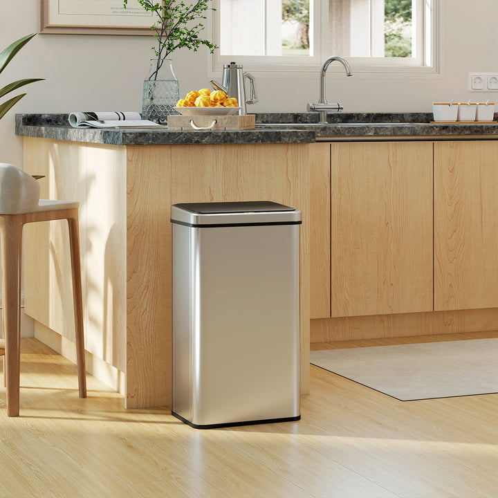 MCL 50L Sensor Bin with Quiet Soft-Close Lid, Automatic Touchless Motion Sensor Kitchen Bin with Fingerprint Resistant Stainless Steel for Hygienic Gyms, Home Office Use, Silver Tone