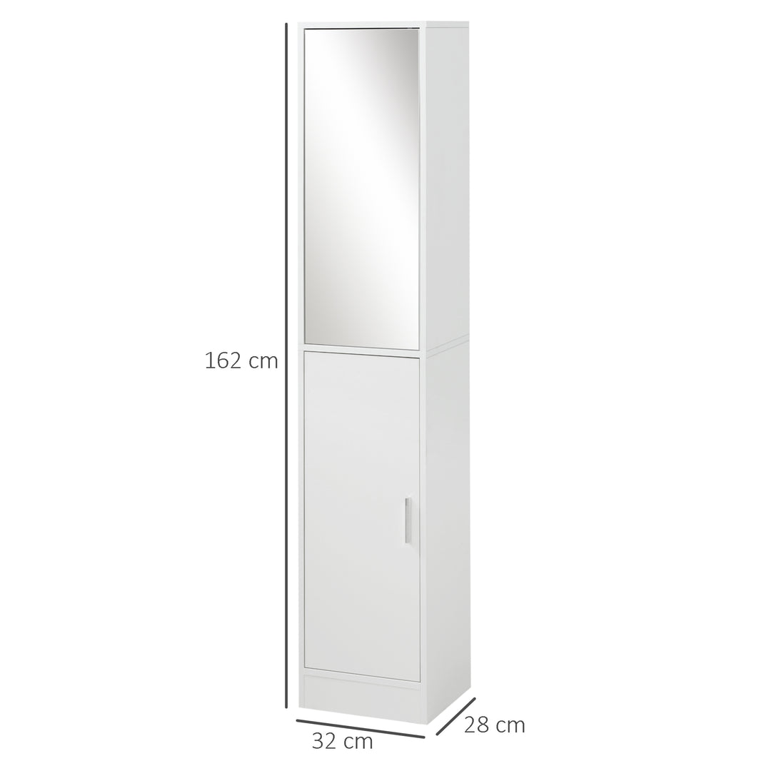 Tall Bathroom Cabinet with Mirror and Adjustable Shelf - White