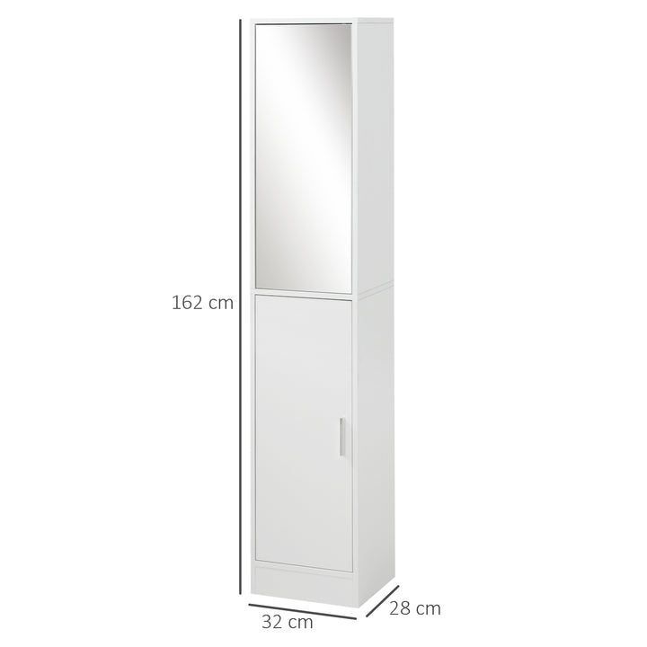 Tall Bathroom Cabinet with Mirror and Adjustable Shelf - White