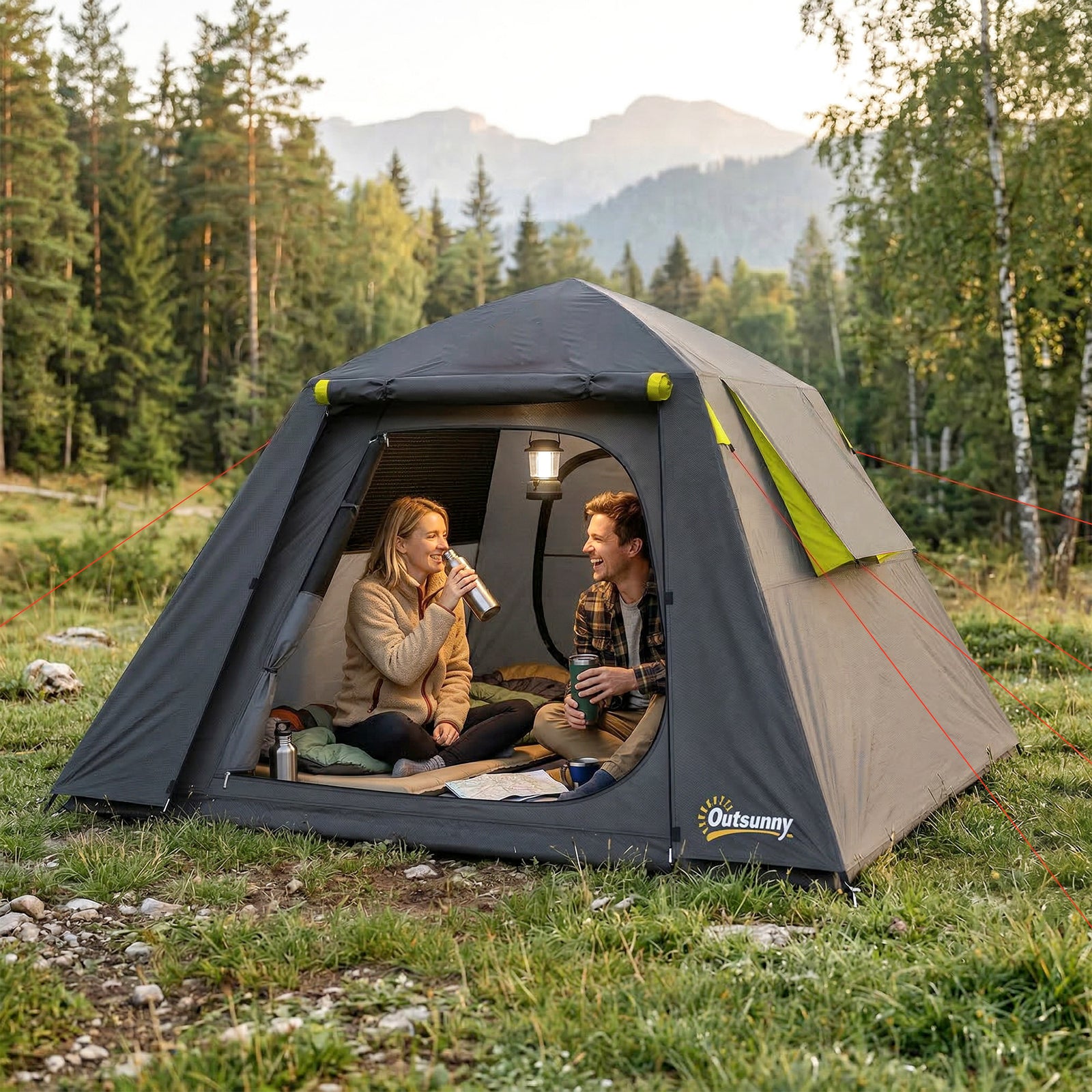 Camping Tent 3000mm Waterproof Tent with 2 Doors for 2 Person, Grey & 
