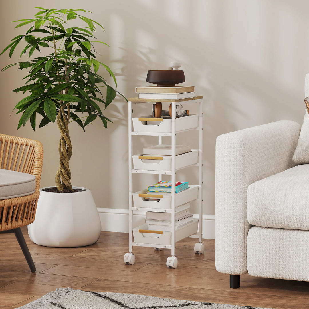 5-Tier Storage Trolley on Wheels - White