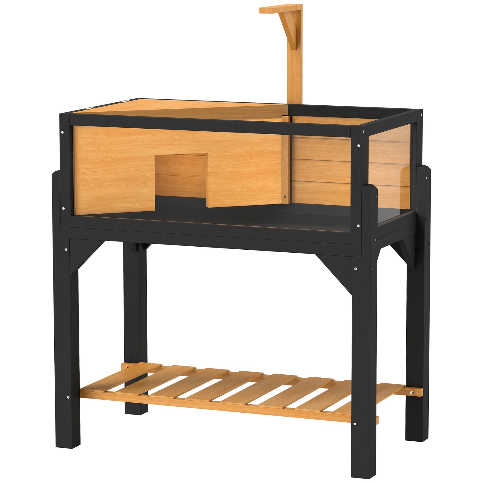 Wooden Tortoise House with Storage Shelf, Clear Observation Windows, Lamp Holder, Openable Top, Built-in Tray, Yellow