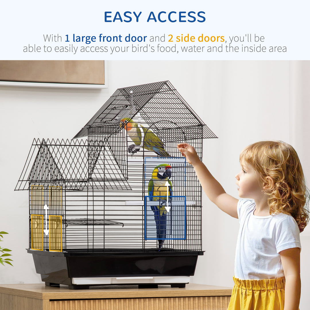 Metal Bird Cage for Finch, Canary w/ Food Containers, Swing Ring, Tray, Handle, 39 x 33 x 47cm