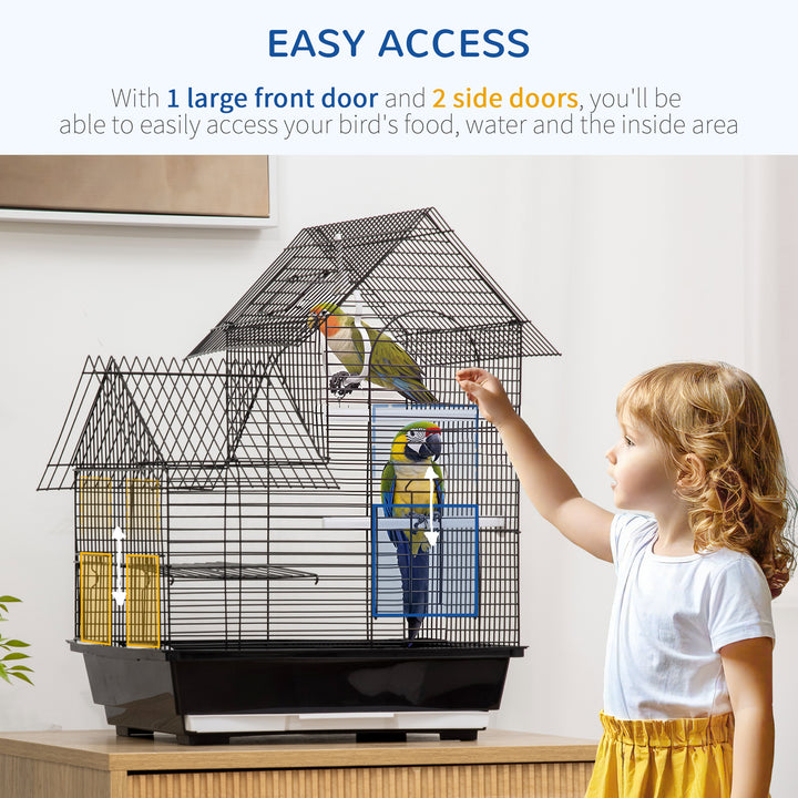 Metal Bird Cage for Finch, Canary w/ Food Containers, Swing Ring, Tray, Handle, 39 x 33 x 47cm