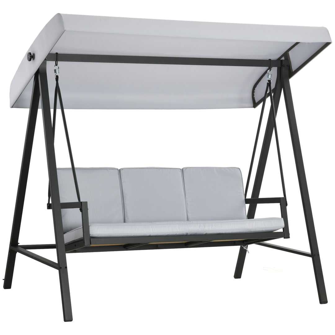 Three-Seat Garden Swing Chair, with Adjustable Canopy - Grey