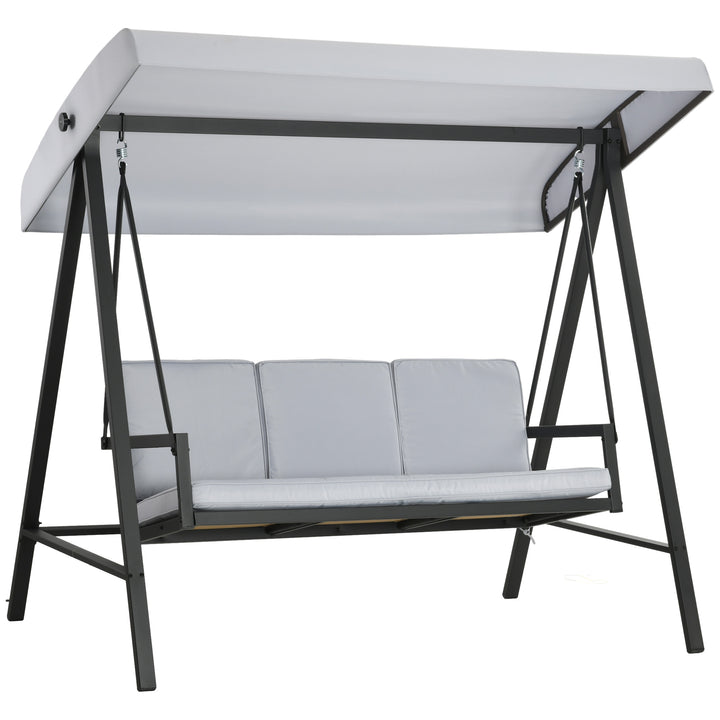 Three-Seat Garden Swing Chair, with Adjustable Canopy - Grey