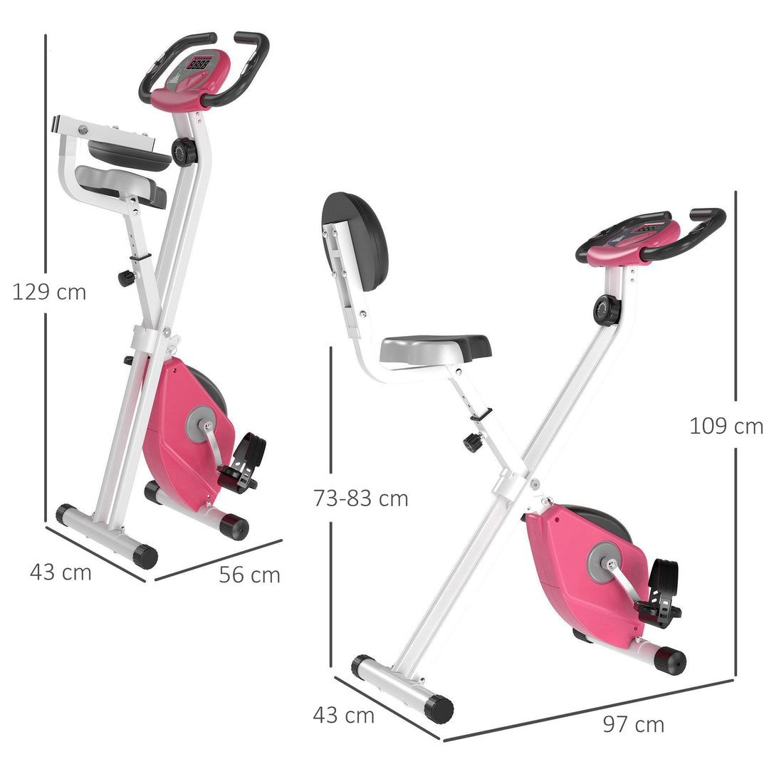 Folding Exercise Bike, Fitness Bicycle Indoor Trainer, 8-Level Magnetic Resistance Adjustable, with LCD Monitor, Pulse Sensor, Pink