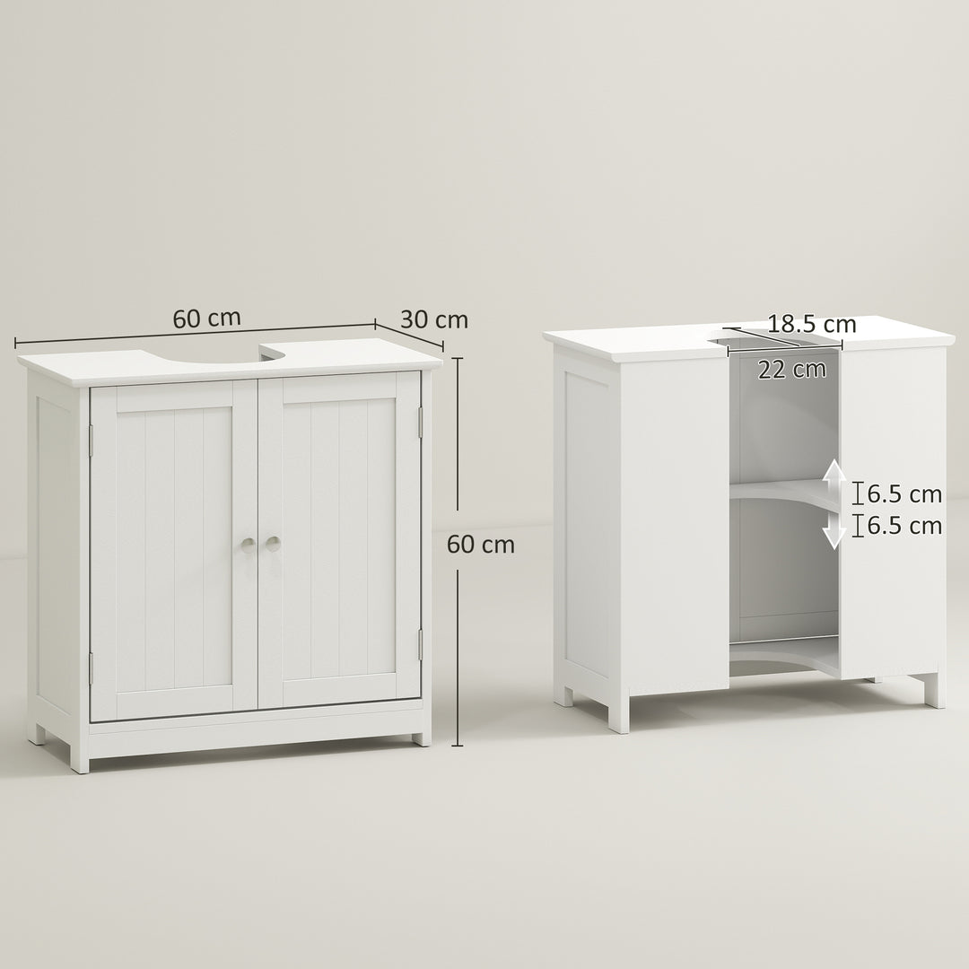 60x60cm Under-Sink Storage Cabinet w/ Adjustable Shelf Handles Drain Hole Bathroom Cabinet Space Saver Organizer White