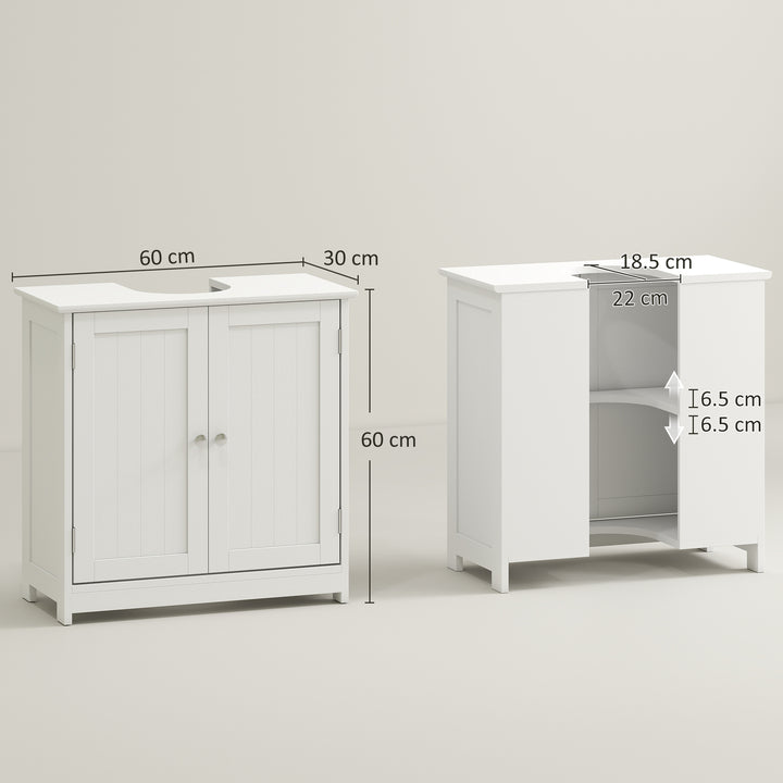 60x60cm Under-Sink Storage Cabinet w/ Adjustable Shelf Handles Drain Hole Bathroom Cabinet Space Saver Organizer White