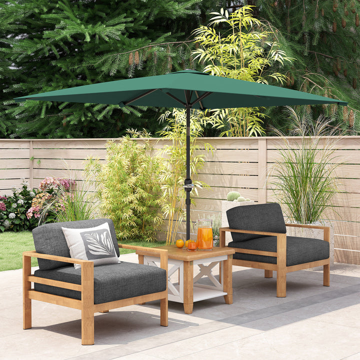 3x2m Patio Parasol Garden Umbrellas Canopy with Aluminium Tilt Crank Rectangular Sun Shade Steel, Green