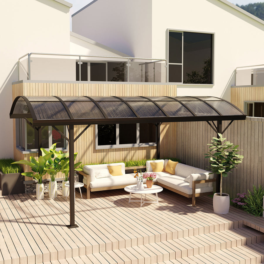 5 x 3(m) Hardtop Gazebo Aluminium Pavilion Carport Garden Shelter Pergola with Polycarbonate Roof, Brown