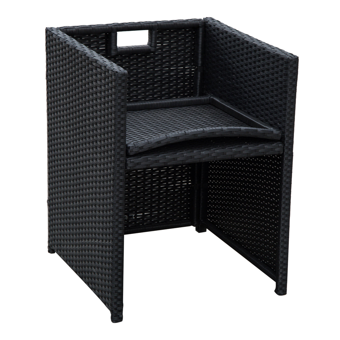 2 Seater Rattan Cube Garden Furniture Set, Rattan Dining Set with Cushions, Outdoor Dining Table and Chairs with 2 Armchairs, 2 Stools, Rectangular Glass Top Table for Patio, Balcony, Black