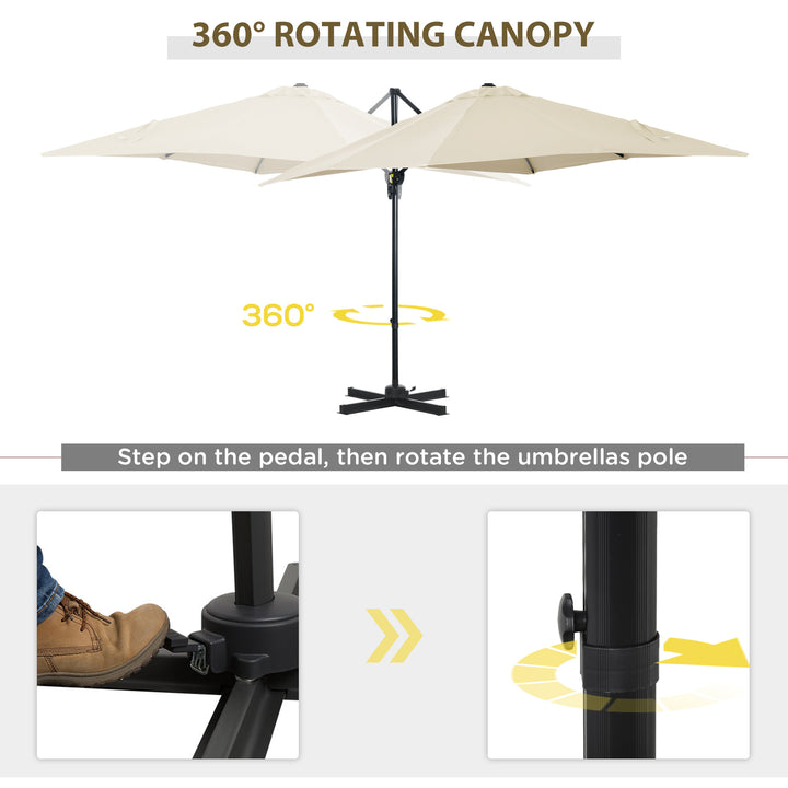 2.5 x 2.5m Patio Offset Parasol Umbrella Cantilever Hanging Aluminium Sun Shade Canopy Shelter 360° Rotation with Crank Handle and Cross Base, Cream White