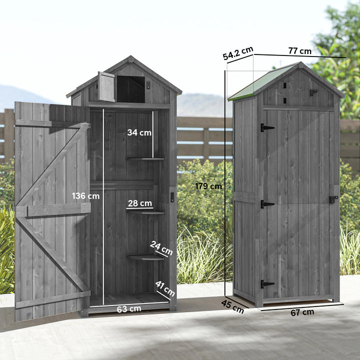 MCL Wooden Garden Shed, Utility Outdoor Small Shed with Lockable Double Doors, Shelves and Roof Hatch, Grey