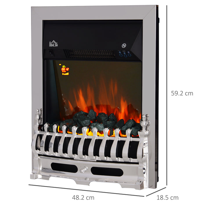 HOMCOM Contemporary Electric Fireplace Coal Burning Flame Effect Inset Fire Place Space Heater Glass View LED Lighting with Remote Control, 1000W/2000W