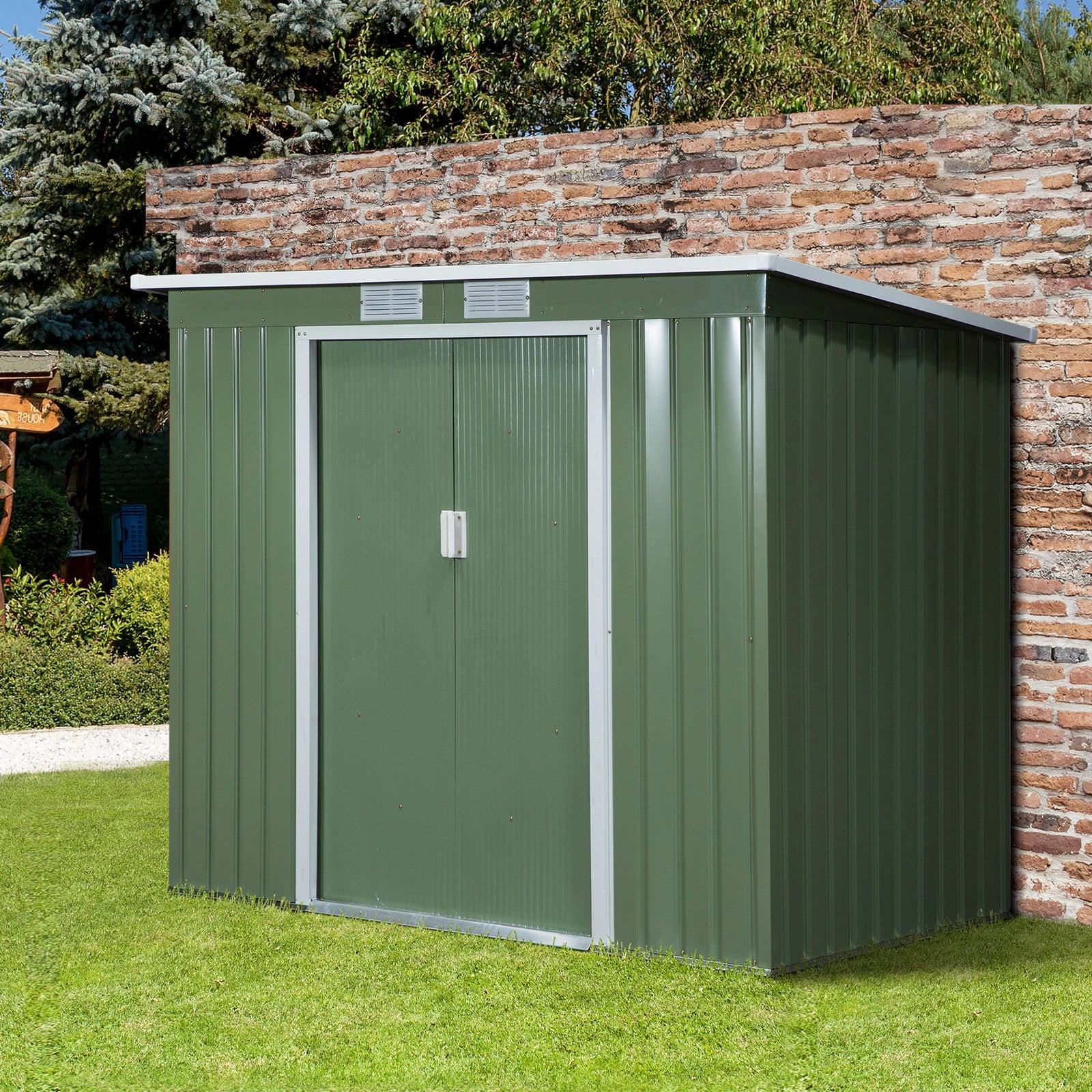 7 x 4ft Galvanised Steel Garden Shed, with Foundation Kit - Green
