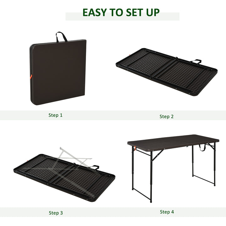 4FT Portable Metal Picnic Table, 22Lx61Wx53/71.5H cm-Black/Brown