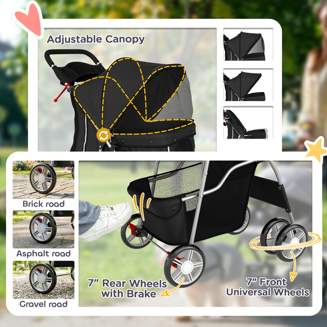 Dog Pram, Pet Stroller with Reflective Strips, Foldable Cat Stroller w