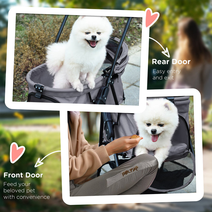 Dog Pram Dog Stroller Foldable Pet Pushchair with 4 Wheels, Safety Leashes, Cup Holder for Small Dogs, Grey