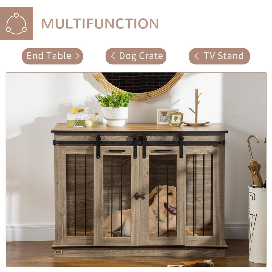 Dog Crate Furniture for Large Dogs, Double Dog Cage for Small Dogs, with Sliding Doors - Oak Tone