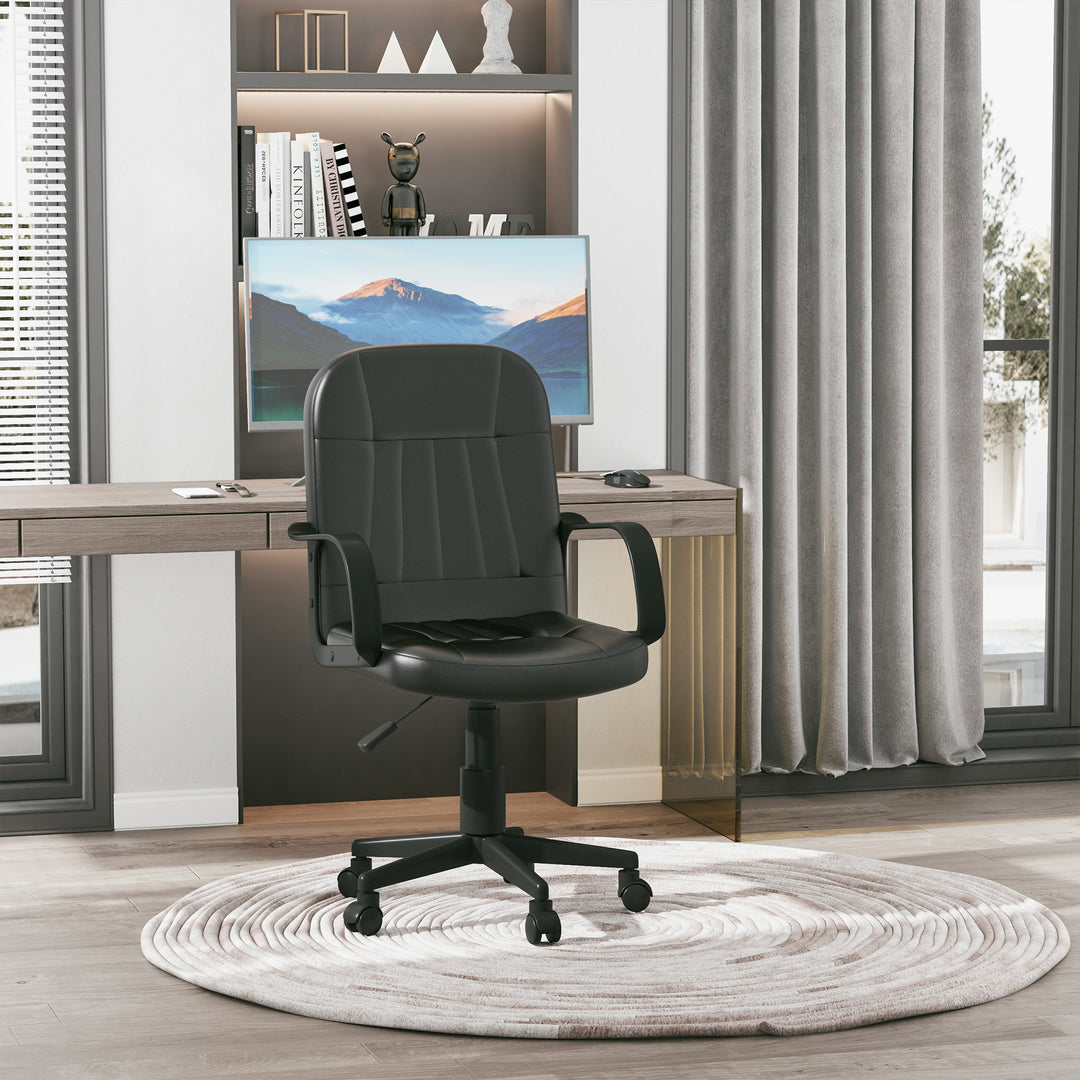 MCL Swivel Executive Office Chair, PU Leather Computer Desk Chair with Adjustable Height, Wheels, Black
