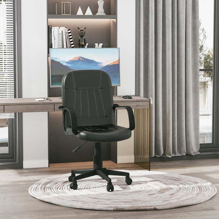MCL Swivel Executive Office Chair, PU Leather Computer Desk Chair with Adjustable Height, Wheels, Black
