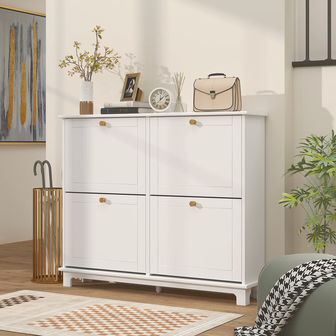 Narrow Shoe Storage Cabinet, Slim Shoe Cabinet with 4 Flip Drawers, Adjustable Shelves for 16 Pairs of Shoes, White