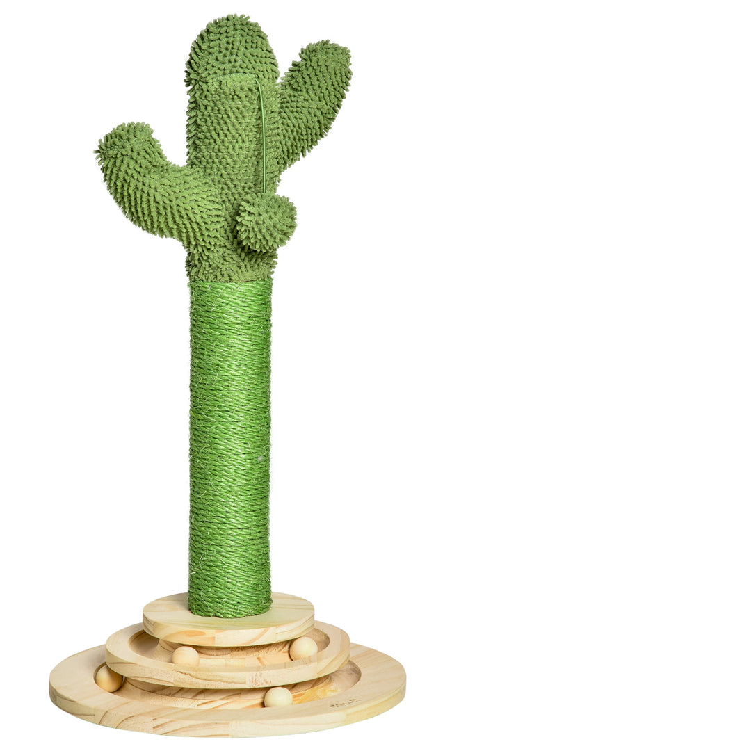 Cat Tree Cactus Sisal Scratching Post for Indoor Cats Play Tower Kitten Furniture with Hanging Ball Interactive Fun Roller Exerciser 32 x 32 x 60cm